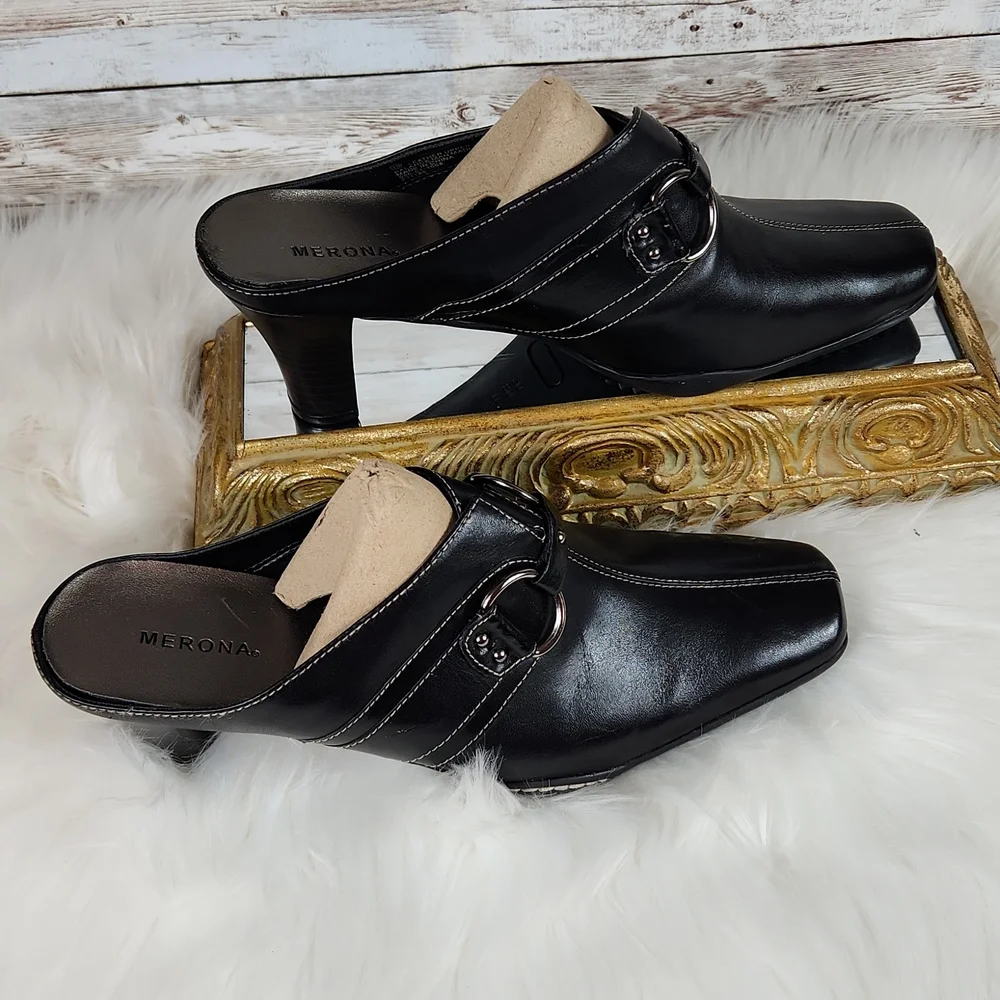 Merona, Women's Black Stick in heels with white top stitch and silver ha… - Picture 4 of 11